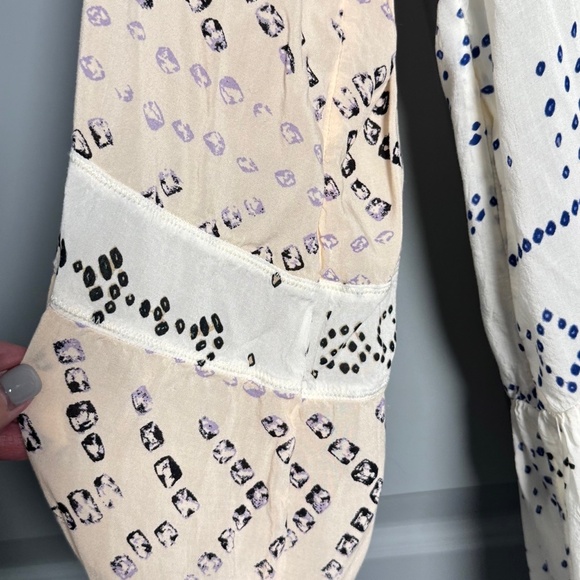 Free People Boho Tunic Dress Medium Cream Abstract Print Long Sleeve Viscose - Picture 4 of 5